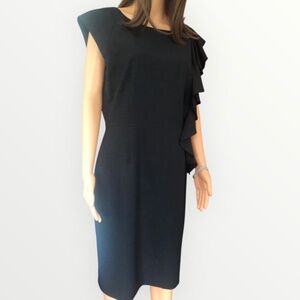 TAHARI Isabella DeMarco Black Sleeveless Asymmetric Ruffle Dress Size 10